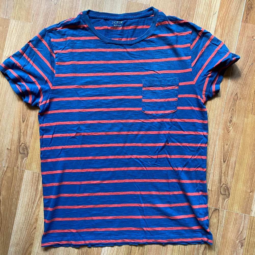 J.Crew Navy and Red Striped Pocket T-shirt sz S